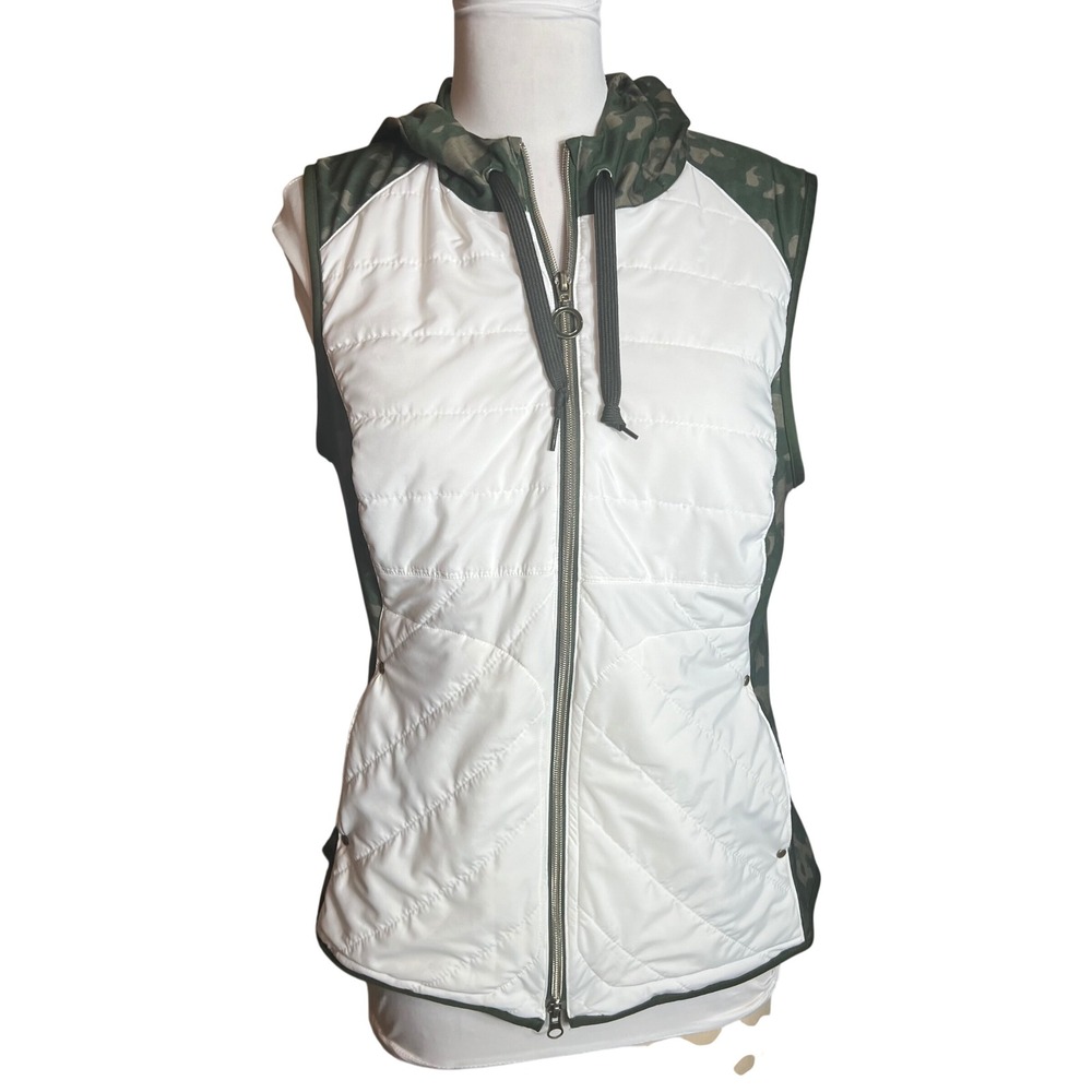 Greg Norman Womens White Quilted Camo Hooded Puffer Vest Full Zip Activewear L